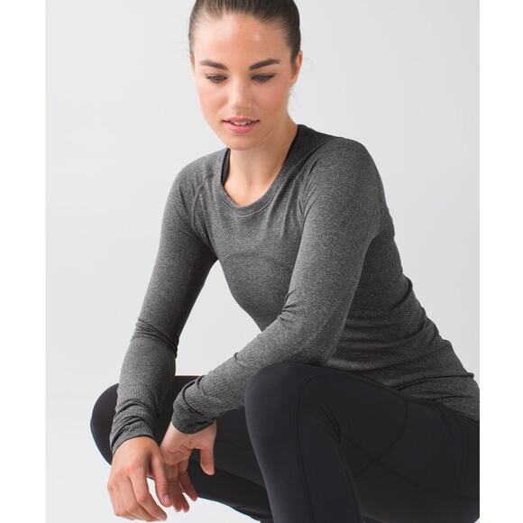 Lululemon Swiftly Tech Long Sleeve Crew Shirt Heathered Black Gray Hip Length 2 - Picture 2 of 16